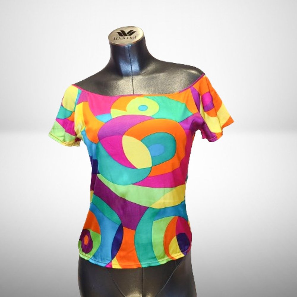 Genny Multicolor Stretch Off The Shoulder Stunning Top / Blouse Size: 38